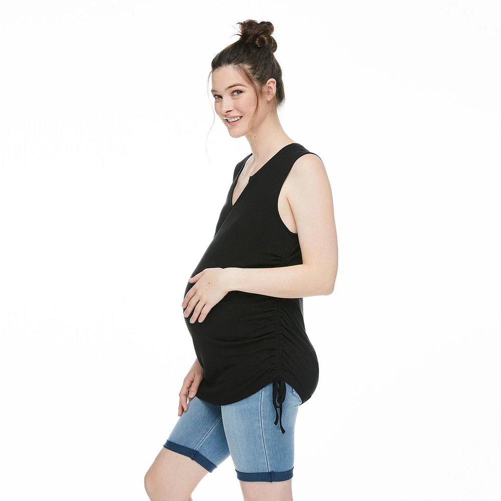 Paisley Sky Maternity Printed Side Ruched Rib Tank