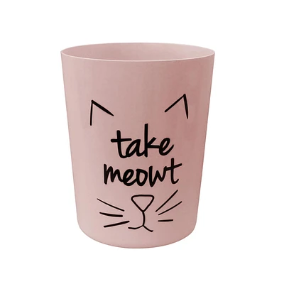 Mainstays 2.5 Gallon/ 11.4 Liter Plastic Waste Can, Pink Saying "Take Meow't"