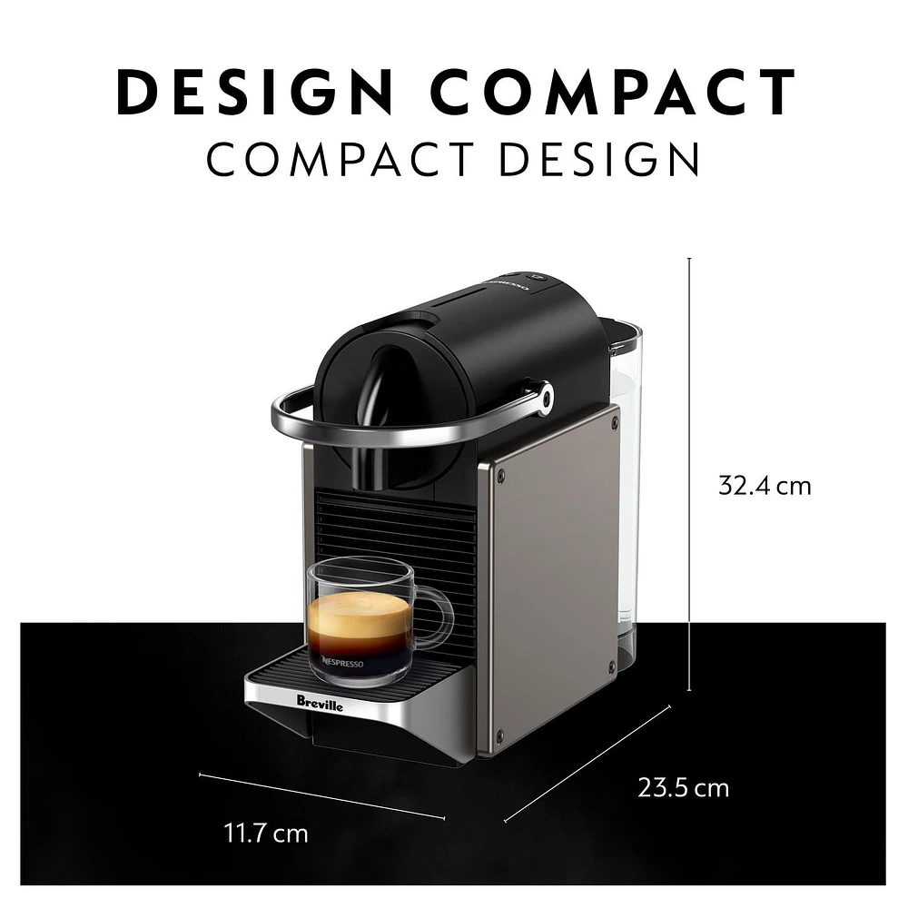 Nespresso Pixie Espresso Machine by Breville, Titan, Industrial style, exceptional coffee.