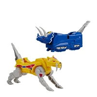 Power Rangers Mighty Morphin Triceratops Dinozord and Sabertooth Tiger Dinozord Toy 2-Pack Action Figures Part of Dino Megazord For Kids Ages 4 and Up