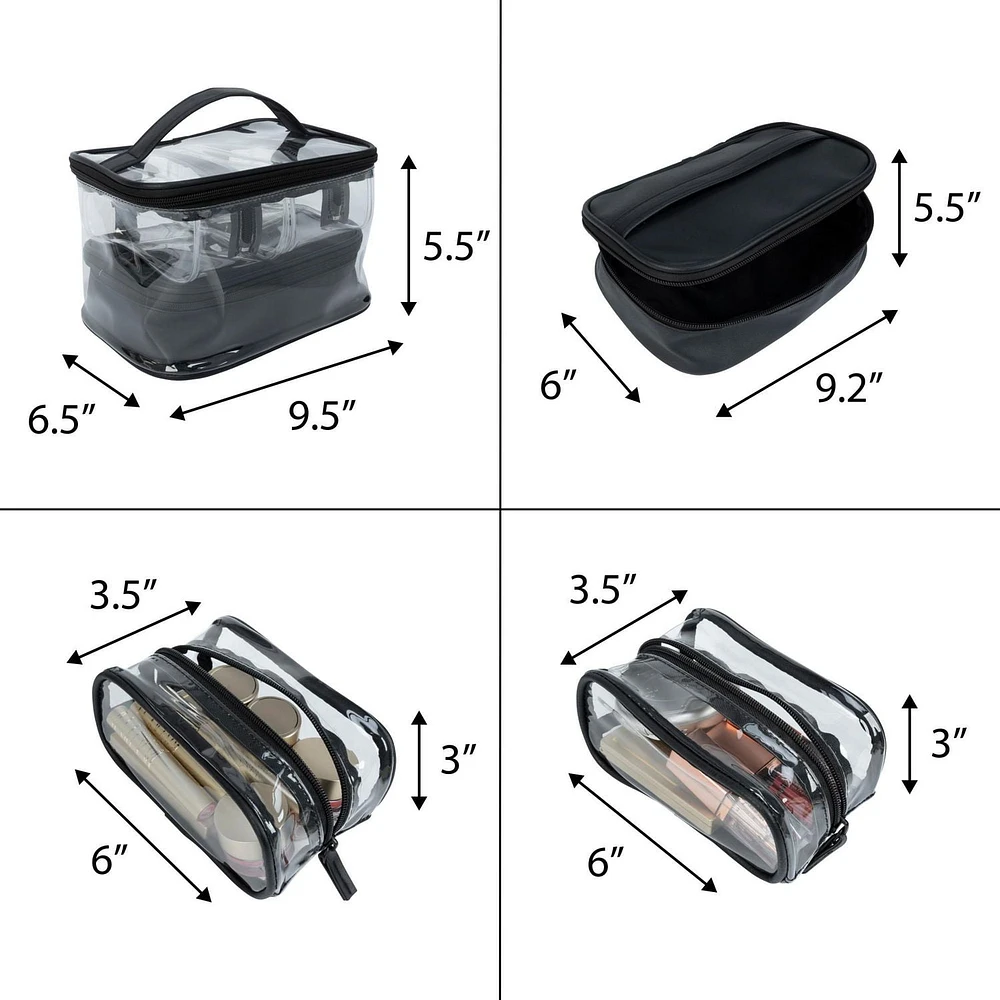 Equate Beauty cosmetic bag - 4-Piece Clear Set, 4-piece cosmetic bag set.