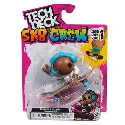 Tech Deck Sk8 Crew, Exclusive Fingerboard with Assistive Figure, Collectible and Customizable Mini Skateboards, Kids Toys for Ages 5 and up (Styles May Vary), Tech Deck Sk8 Crew