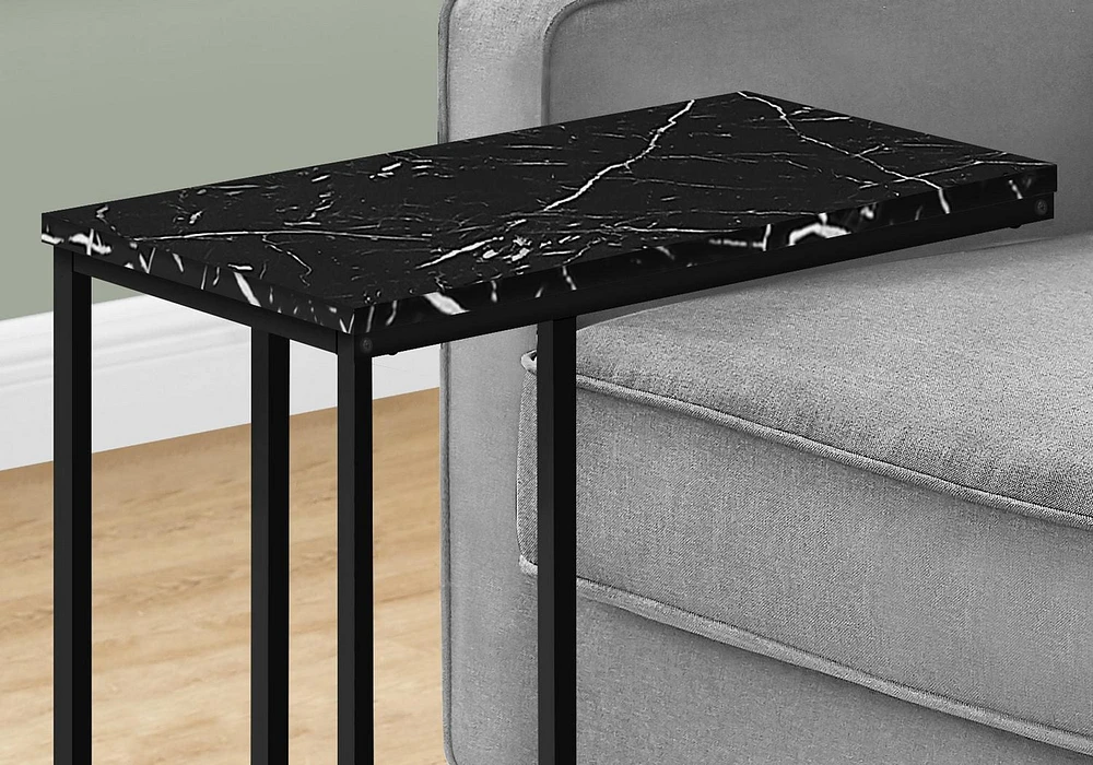 Monarch Specialties Accent Table, C-shaped, End, Side, Snack, Living Room, Bedroom, Metal, Laminate, Black Marble Look, Contemporary, Modern