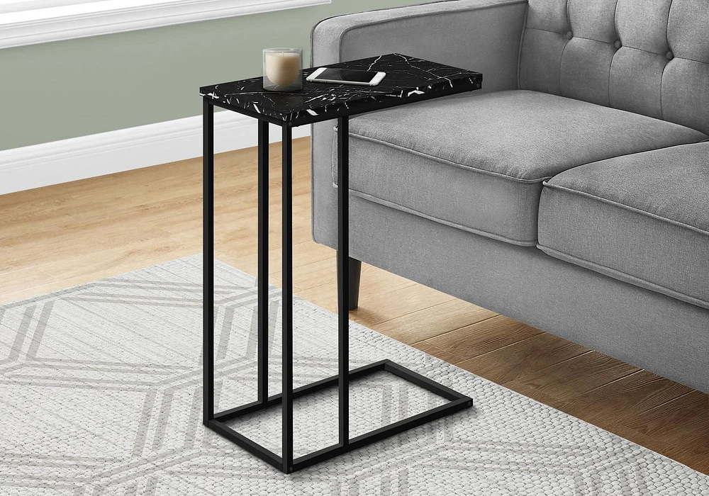 Monarch Specialties Accent Table, C-shaped, End, Side, Snack, Living Room, Bedroom, Metal, Laminate, Black Marble Look, Contemporary, Modern