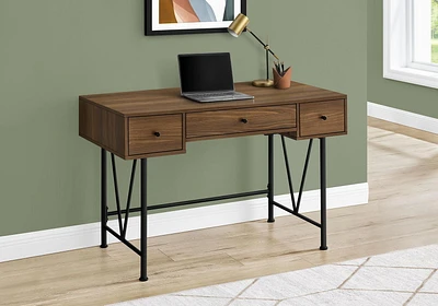 Monarch Specialties Computer Desk, Home Office, Laptop, Storage Drawers, 48"l, Work, Metal, Laminate, Walnut, Black, Transitional