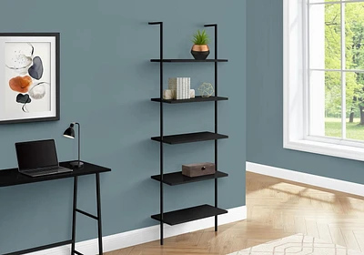 Monarch Specialties Bookshelf, Bookcase, Etagere, Ladder, 5 Tier, 72"h, Office, Bedroom, Metal, Laminate, Black, Contemporary, Modern