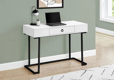 Monarch Specialties Computer Desk, Home Office, Laptop, Storage Drawers, 42"l, Work, Metal, Laminate, Glossy White, Black, Contemporary, Modern