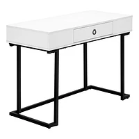 Monarch Specialties Computer Desk, Home Office, Laptop, Storage Drawers, 42"l, Work, Metal, Laminate, Glossy White, Black, Contemporary, Modern