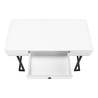 Monarch Specialties Computer Desk, Home Office, Laptop, Storage Drawers, 42"l, Work, Metal, Laminate, Glossy White, Black, Contemporary, Modern