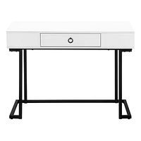 Monarch Specialties Computer Desk, Home Office, Laptop, Storage Drawers, 42"l, Work, Metal, Laminate, Glossy White, Black, Contemporary, Modern