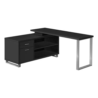 Monarch Specialties Computer Desk, Home Office, Corner, Storage Drawers, 72"l, L Shape, Work, Laptop, Metal, Laminate, Black, Grey, Contemporary, Modern