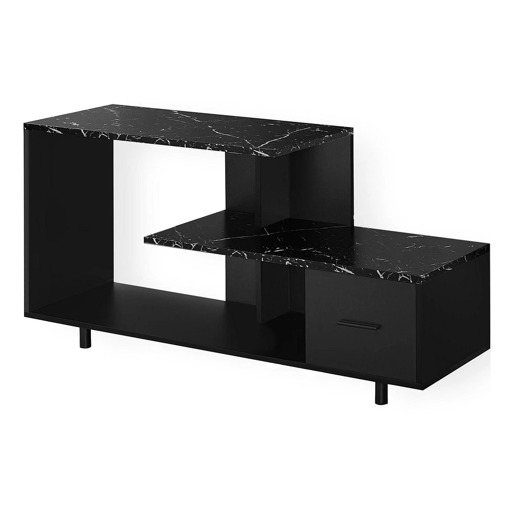 Monarch Specialties Tv Stand, 48 Inch, Console, Media Entertainment Center, Storage Drawer, Living Room, Bedroom, Laminate, Marble Look, Contemporary