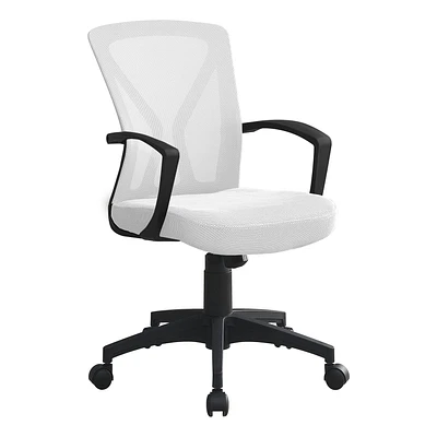 Monarch Specialties Office Chair, Adjustable Height, Swivel, Ergonomic, Armrests, Computer Desk, Work, Metal, Fabric, White, Black, Contemporary, Modern