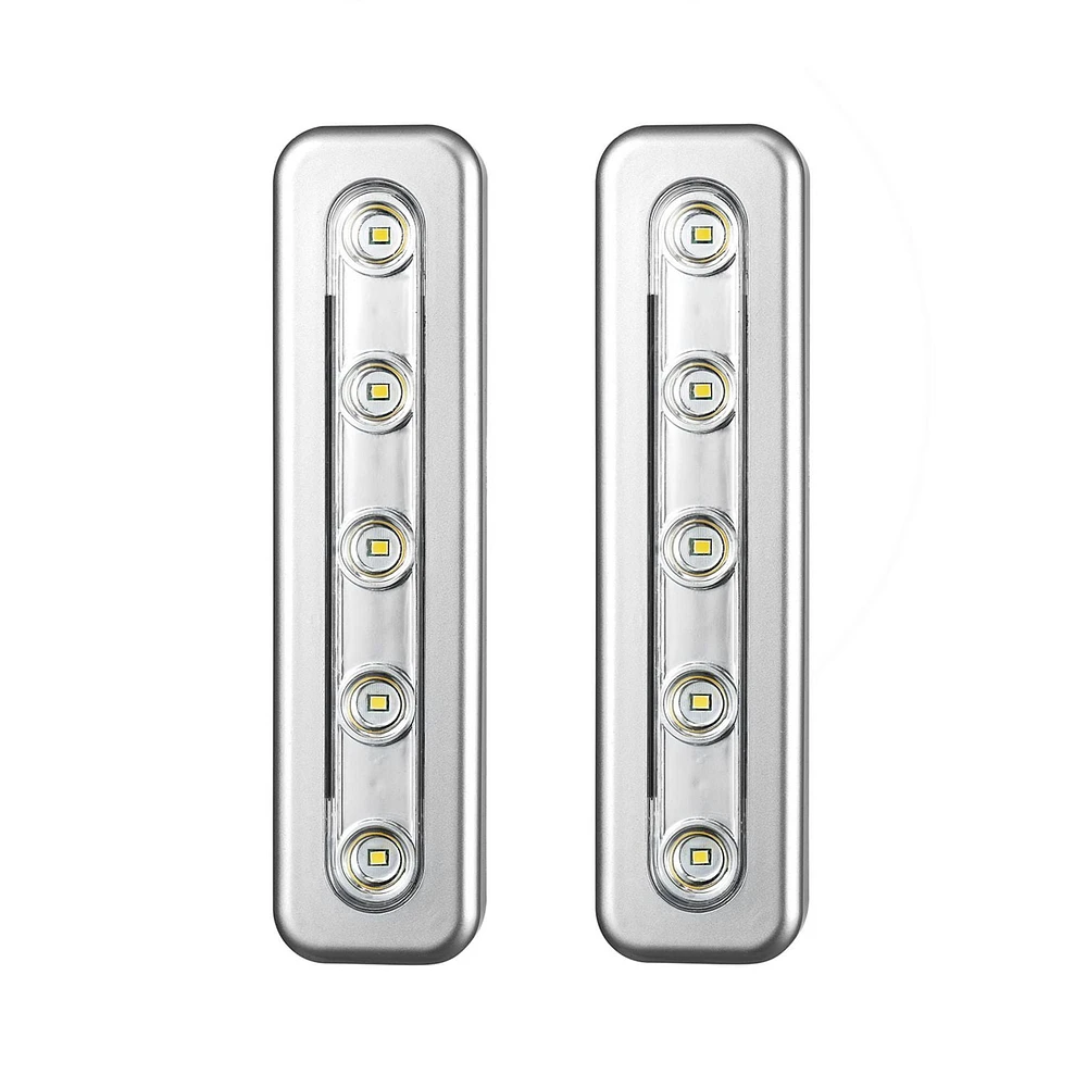 Silver 7" LED 2-Pack Battery Operated Manual On/Off Switch Task Bar Night Light, Batteries Sold Separately