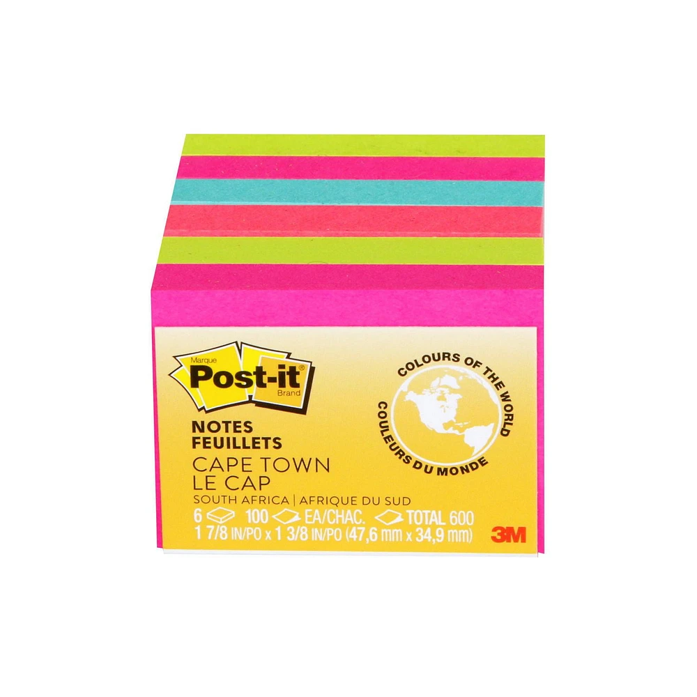 Post-it Notes, 1 3/8" x 1 7/8", Cape Town, 6 pads, 75 Sticky Notes/Pad