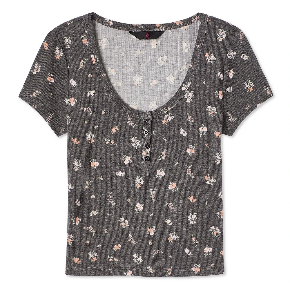 T-shirt henley No Boundaries pour femmes Tailles TP–TTG