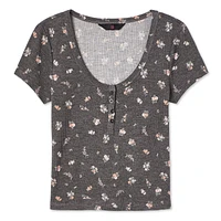 T-shirt henley No Boundaries pour femmes Tailles TP–TTG