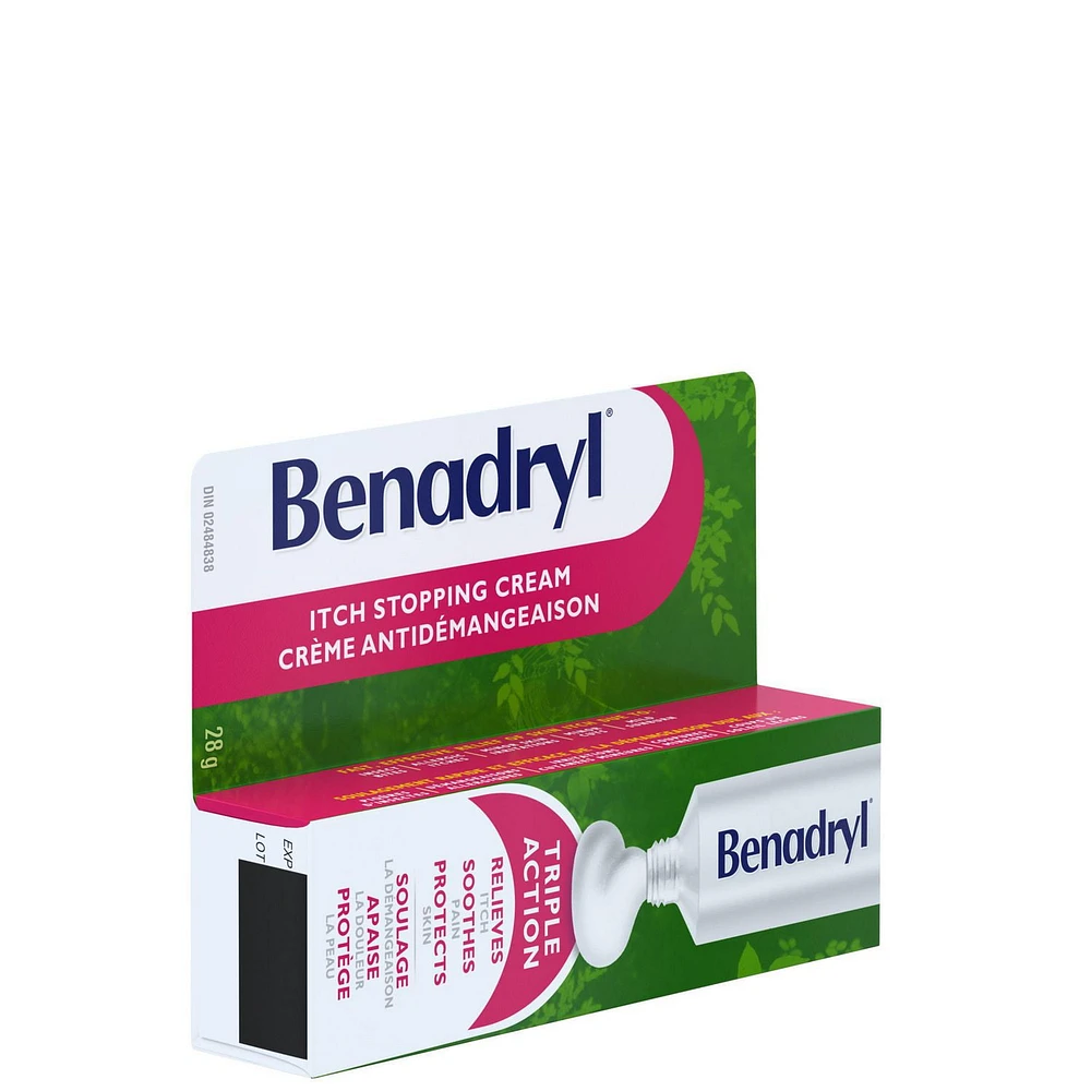 Benadryl Itch Stopping Cream, Topical Anesthetic, Itch Pain Relief, Diphenhydramine Hydrochloride, Zinc Acetate, 28 g