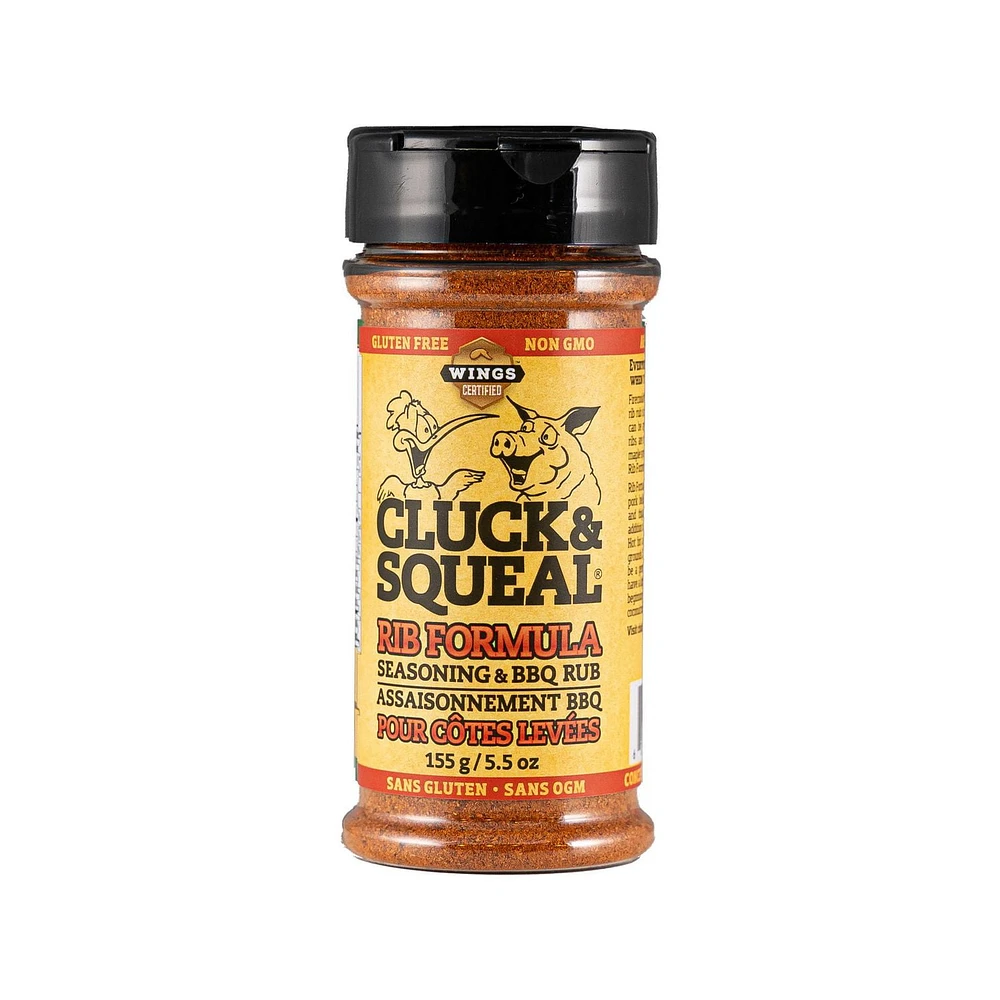 Cluck & Squeal Original Rib Formula BBQ Rub & Seasoning - 155g, Low-Salt, Versatile for Ribs, Pork Belly, Chicken - Enhances with Sweet & Spicy Flavors