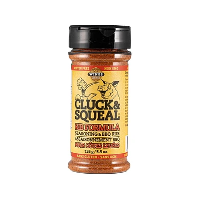 Cluck & Squeal Original Rib Formula BBQ Rub & Assaisonnement – ​​155 g, faible en sel, polyvalent pour les côtes levées, la poitrine de porc, le poulet – Améliore les saveurs sucrées et épicées