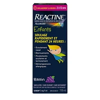 Reactine Enfants Médicament liquide pour les allergies, saveur de raisin, 5 mg 118 ml