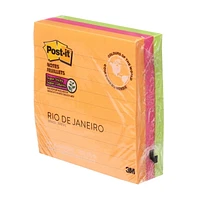 Post-it® Super Sticky Notes 675-3SSUC-C, Rio de Janeiro Collection,, Lined, 4in x 4in, 3 Pads/Pack