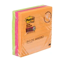 Post-it® Super Sticky Notes 675-3SSUC-C, Rio de Janeiro Collection,, Lined, 4in x 4in, 3 Pads/Pack