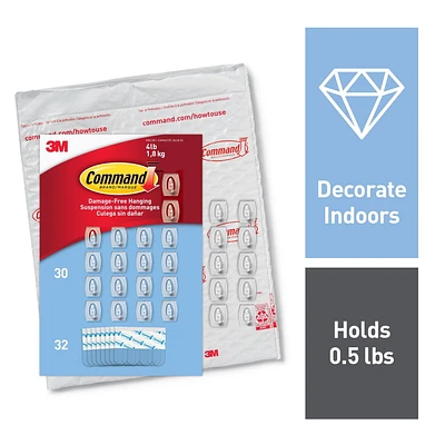 Command(TM) Brand™ Mini Clear Hooks, 30 hooks, 32 Strips, 17006CLR-30NA