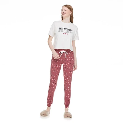 No Boundaries Women's Tee and Jogger 2-Piece Set