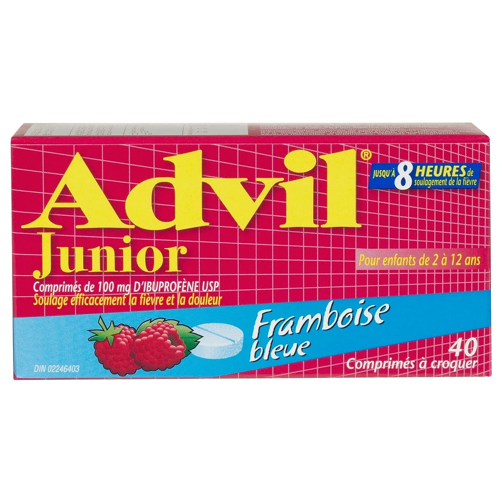 Junior Strength Advil Chewable Tablets Blue Raspberry <br>40s, 40 count