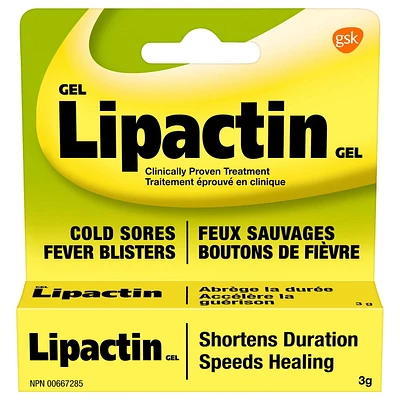 Lipactin Cold Sore and Fever Blister Treatment Gel, 3g Tube, 3g Tube