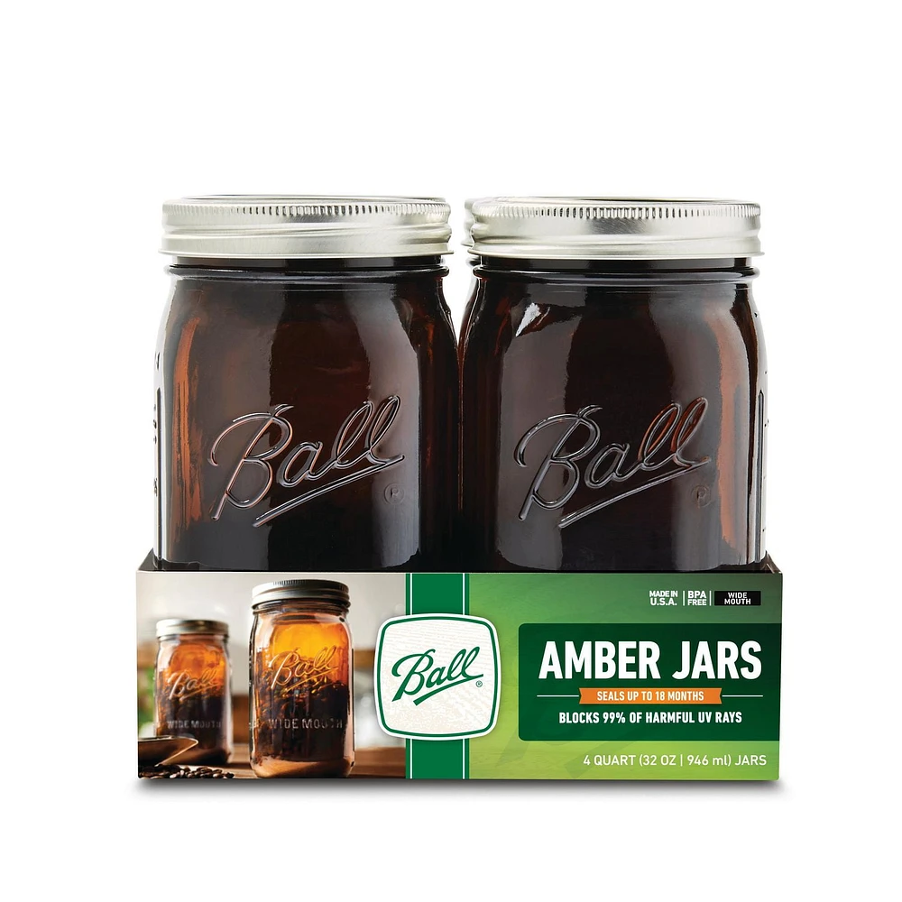 Ball® Wide Mouth 946ml Amber Jar, 4 Pack