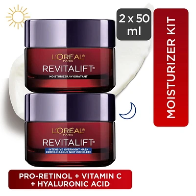 Anti-Aging Moisturizers with Pro-Retinol, Vitamin C + Hyaluronic Acid, Face Cream, 2x50 mL, Day & Night