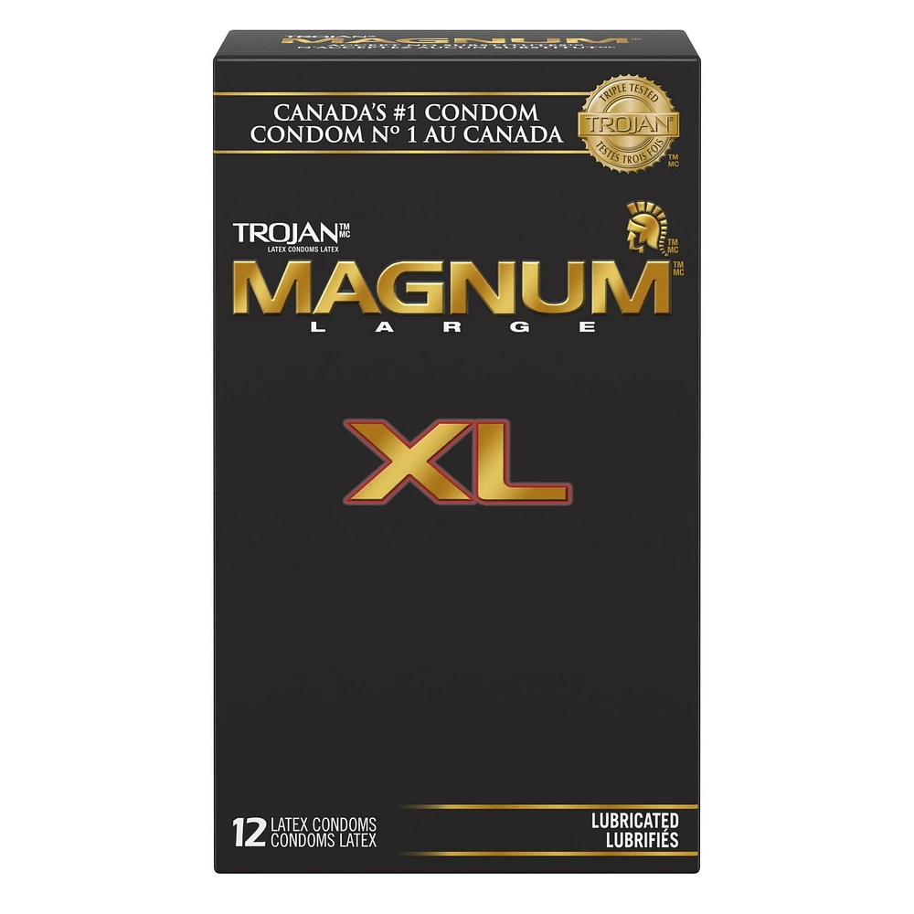 Trojan Magnum XL Extra Large Size Lubricated Condoms, 12 Lubricated Latex Condoms