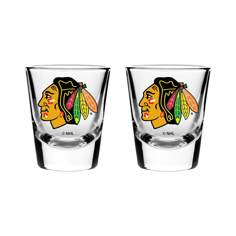 OFFICIALLY LICENSED NHL 2-PACK SHOT GLASS SET CHICAGO BLACKHAWKS