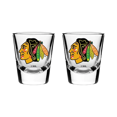 OFFICIALLY LICENSED NHL 2-PACK SHOT GLASS SET CHICAGO BLACKHAWKS