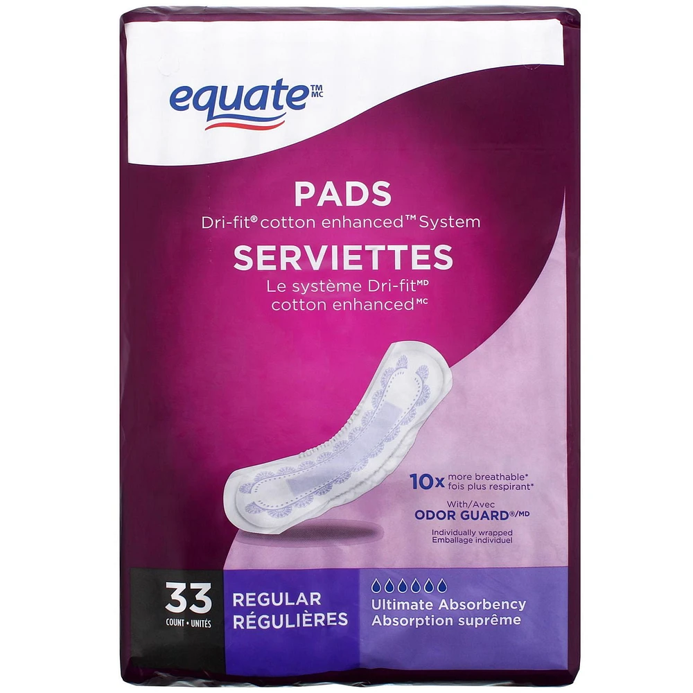 Equate Ultimate Absorbency Bladder Control Pads, 33 Pads, Regular Length