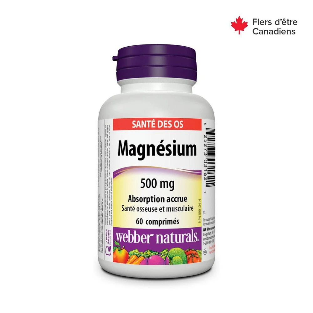 Webber Naturals Magnésium, Absorption accrue, 500 mg 60 comprimés