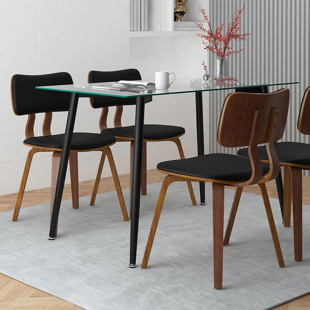 Mid-Century Modern Faux Leather and Wood Side Chair in Black