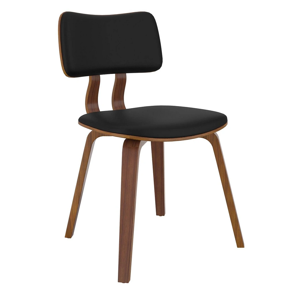 Mid-Century Modern Faux Leather and Wood Side Chair in Black