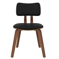 Mid-Century Modern Faux Leather and Wood Side Chair in Black