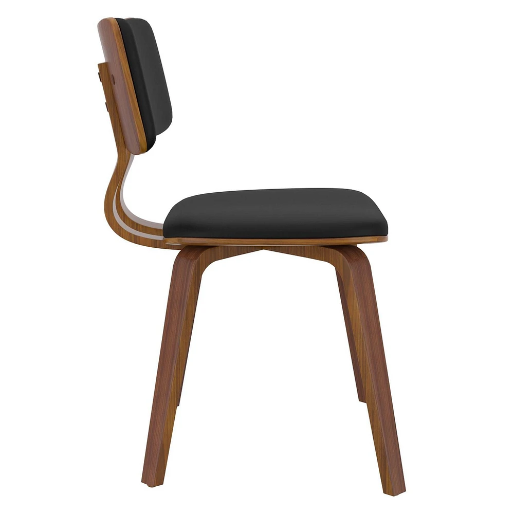 Mid-Century Modern Faux Leather and Wood Side Chair in Black