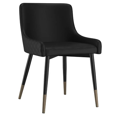 Set of 2 Modern Faux Leather and Metal Side Chair in Black