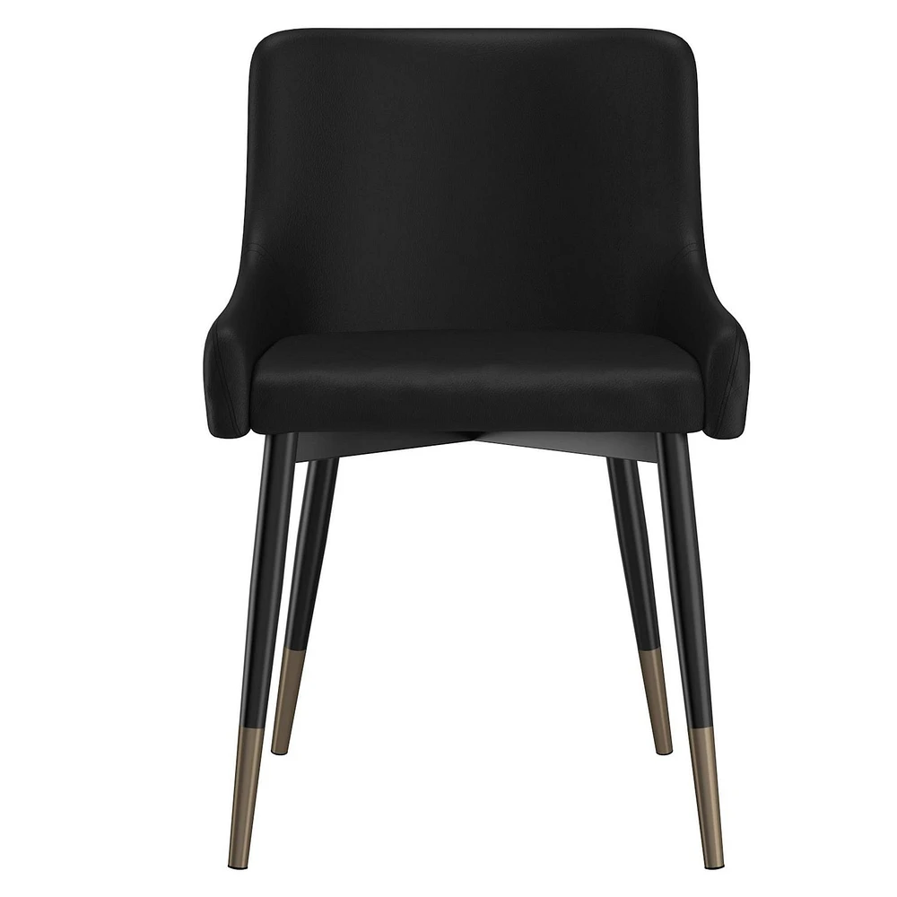 Set of 2 Modern Faux Leather and Metal Side Chair in Black