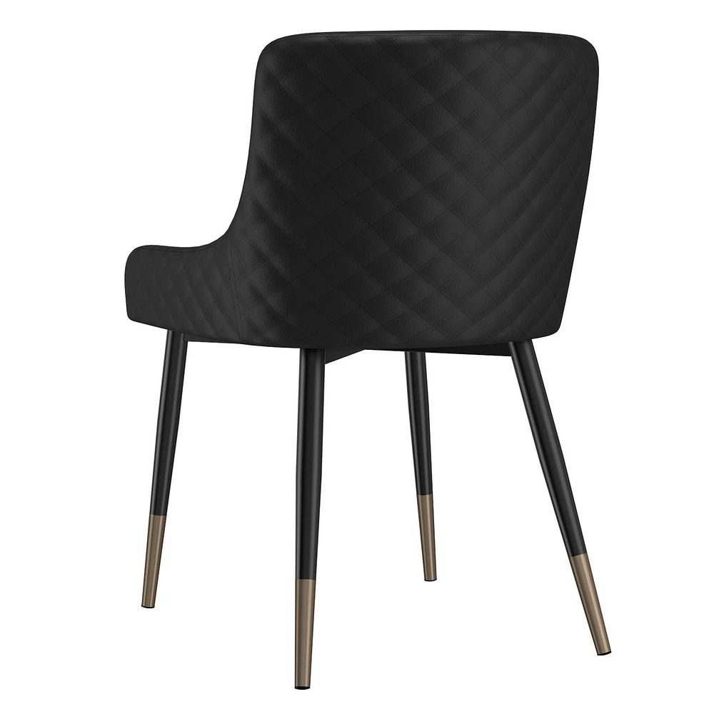 Set of 2 Modern Faux Leather and Metal Side Chair in Black