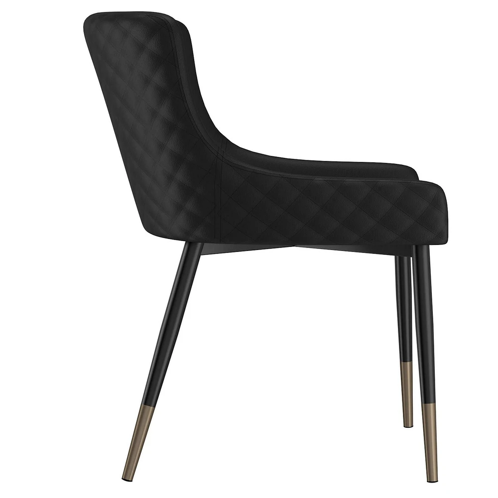 Set of 2 Modern Faux Leather and Metal Side Chair in Black