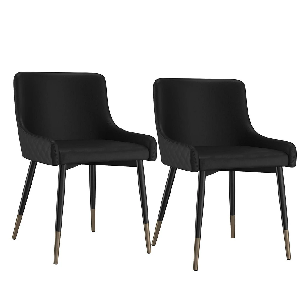 Set of 2 Modern Faux Leather and Metal Side Chair in Black