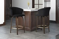 Modern Velvet and Wood 26" Counter Stool in Black