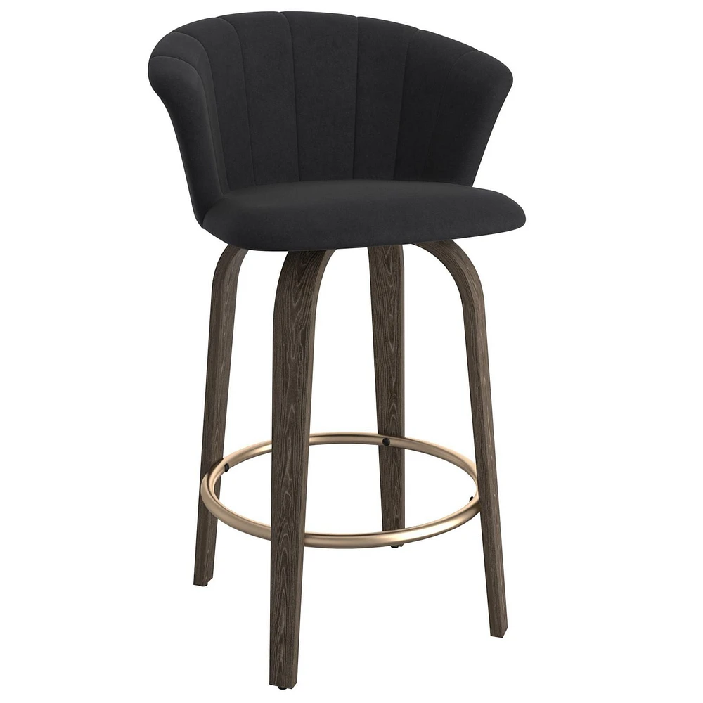 Modern Velvet and Wood 26" Counter Stool in Black