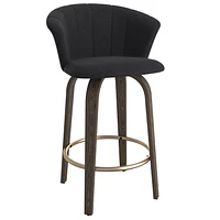 Modern Velvet and Wood 26" Counter Stool in Black